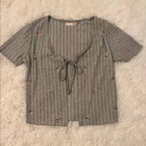 SO Gray Striped Floral Crop Top